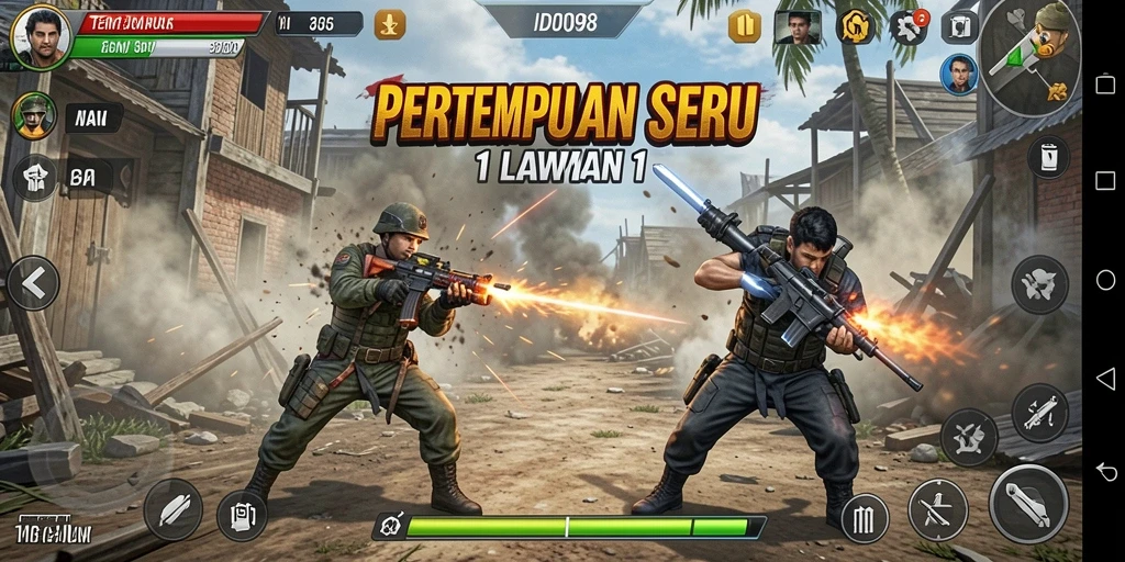 Tampilan antarmuka <strong>ID098</strong> dengan pertarungan 1 Lawan 1 yang mendebarkan.