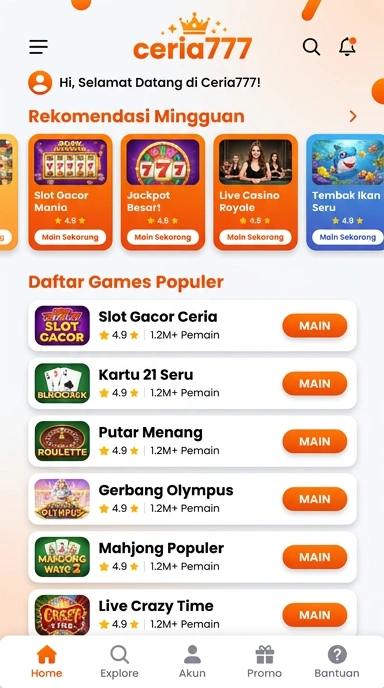 Tampilan katalog aplikasi ceria777