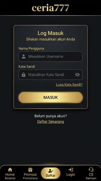 Tampilan halaman login ceria777